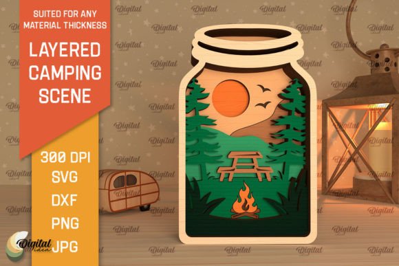 3D Layered Camping Scene Laser Cut: Bringing the Outdoors Indoors