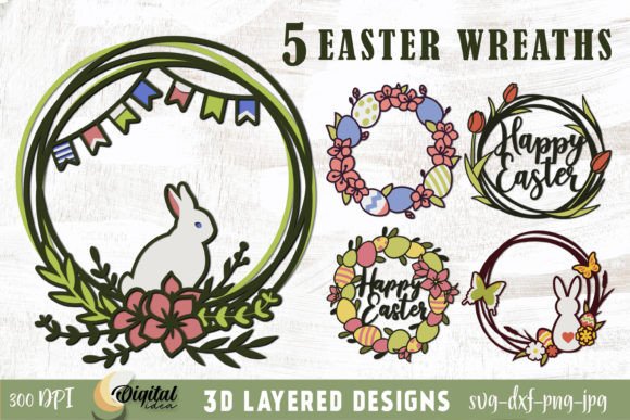 3D Layered Easter Wreath Paper Cut SVG