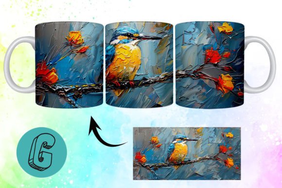 3D Oil Paint Cute Bird Mug Wrap 07: A Creative Digital Asset