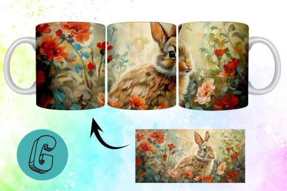 3D Oil Paint Easter Bunny Mug Wrap 01: Bringing Artistic Warmth to Your Holiday Creations