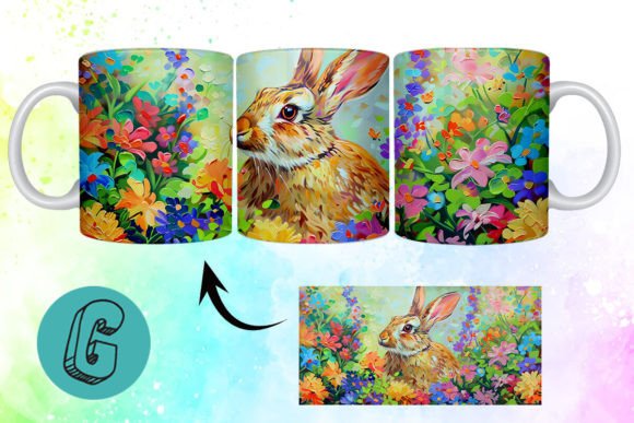 3D Oil Paint Easter Bunny Mug Wrap 17