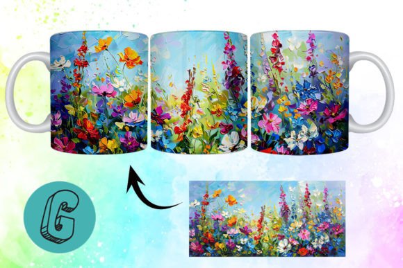 3D Oil Paint Floral Garden Mug Wrap 03