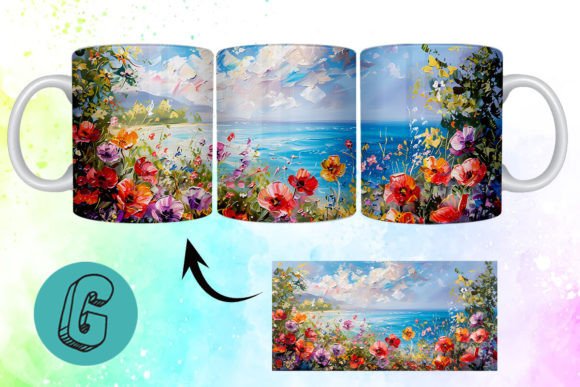 3D Oil Paint Floral Garden Mug Wrap 06