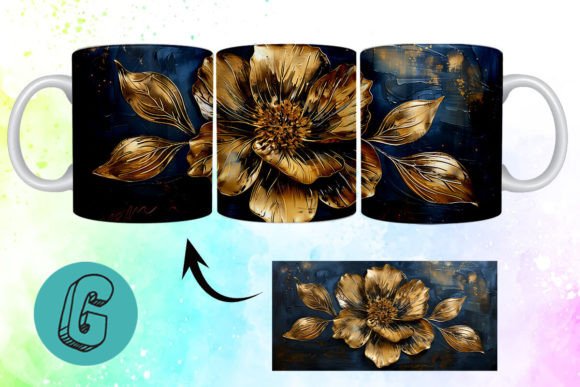 3D Oil Paint Gold Flower Mug Wrap 14