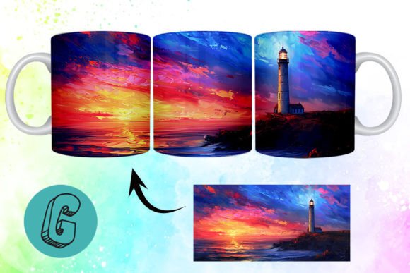 3D Oil Paint Lighthouse Mug Wrap 04