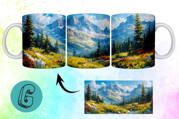 3D Oil Paint Mountain Mug Wrap 09
