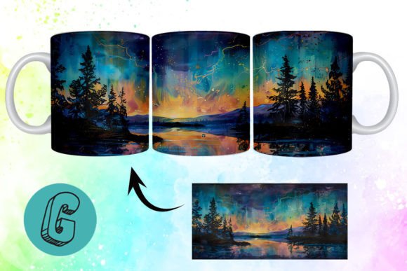 3D Oil Paint Northern Lights Mug Wrap 03