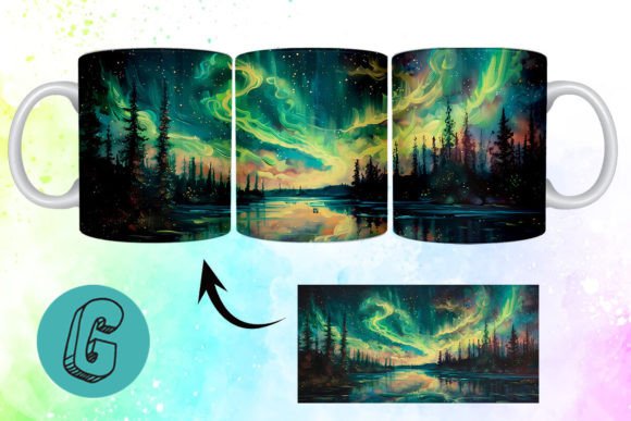 3D Oil Paint Northern Lights Mug Wrap 15