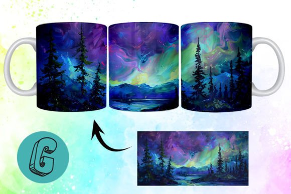 3D Oil Paint Northern Lights Mug Wrap 19