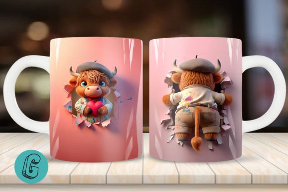 3D V-day Artist Highland Cow Mug Wrap 02: A Practical Asset for Creative Professionals