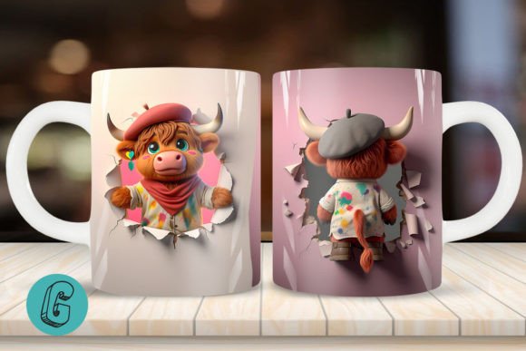 3D V-day Artist Highland Cow Mug Wrap 13