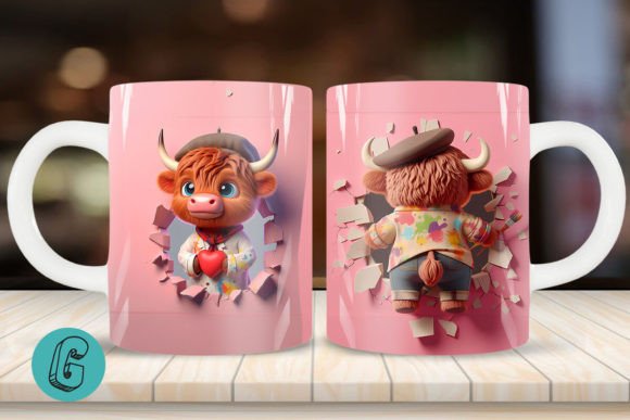 3D V-day Artist Highland Cow Mug Wrap 17