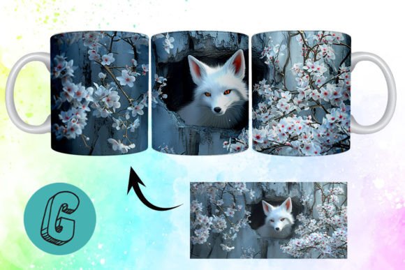 3D Valentine Fox Floral Mug Wrap 06