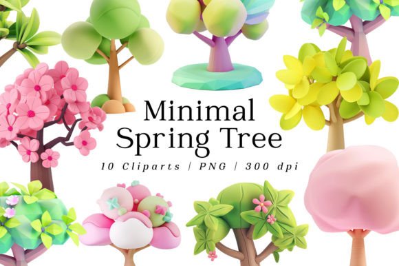 Cute Spring Tree Minimal 3D Cliparts