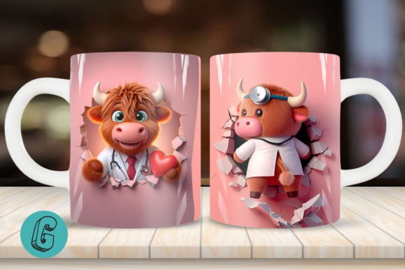 Transforming 3D V-day Doctor Highland Cow Mug Wrap 06 into a Creative Asset for Personal and Commercial Use