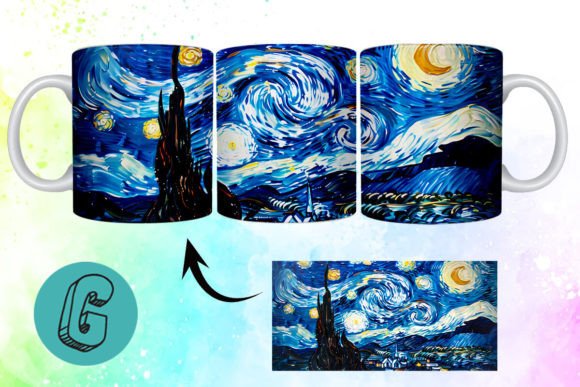 Unleash Your Creativity with the 3D Oil Paint Starry Night Mug Wrap 09 Digital Download