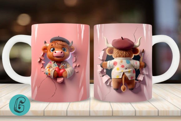 Unleash Your Creativity with the 3D V-day Artist Highland Cow Mug Wrap 01